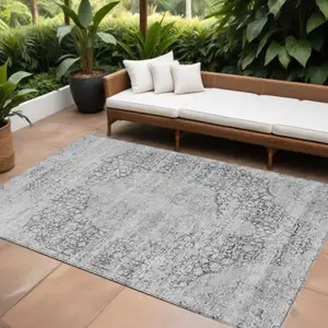 Photo of Gray And Ivory Oriental Washable Indoor Outdoor Area Rug