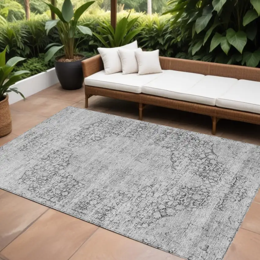 Gray And Ivory Oriental Washable Indoor Outdoor Area Rug Photo 1