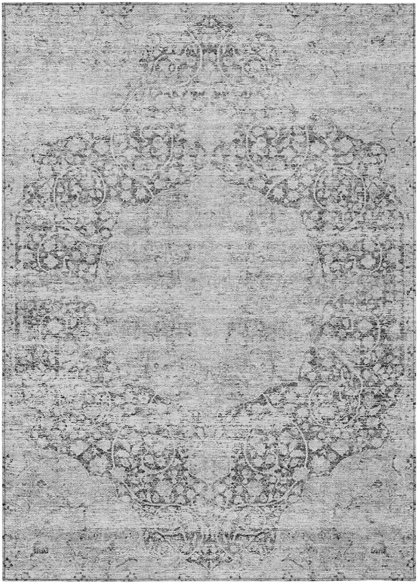 Gray And Ivory Oriental Washable Indoor Outdoor Area Rug Photo 2