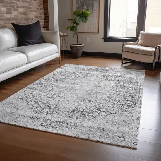Gray And Ivory Oriental Washable Indoor Outdoor Area Rug Photo 8