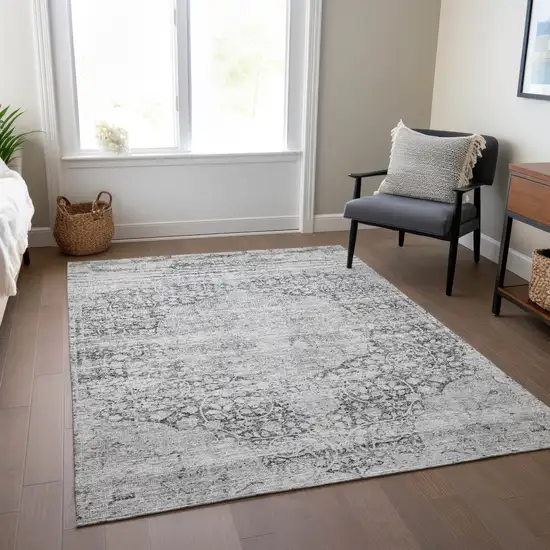 Gray And Ivory Oriental Washable Indoor Outdoor Area Rug Photo 9