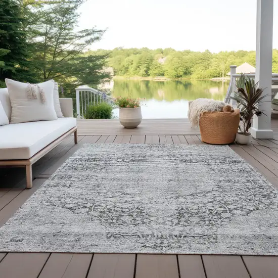 Gray And Ivory Oriental Washable Indoor Outdoor Area Rug Photo 7