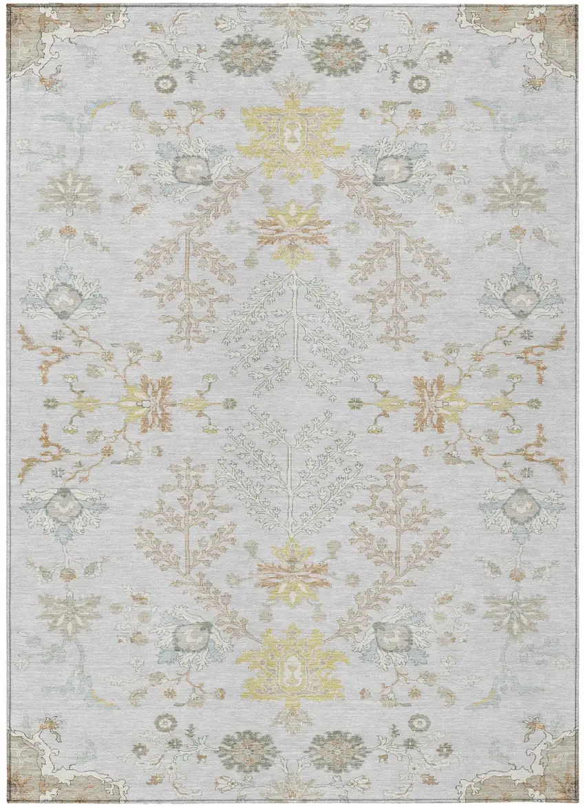 Gray And Ivory Oriental Washable Indoor Outdoor Area Rug Photo 2