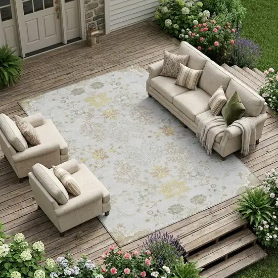 Gray And Ivory Oriental Washable Indoor Outdoor Area Rug Photo 1