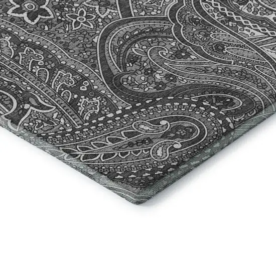 Gray And Ivory Paisley Washable Area Rug With UV Protection Photo 8