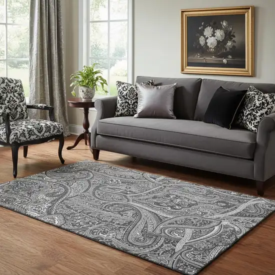 Gray And Ivory Paisley Washable Area Rug With UV Protection Photo 1