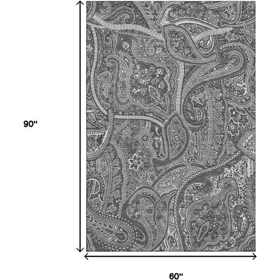 Gray And Ivory Paisley Washable Area Rug With UV Protection Photo 3