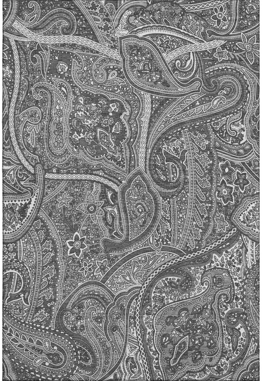 Gray And Ivory Paisley Washable Area Rug With UV Protection Photo 1