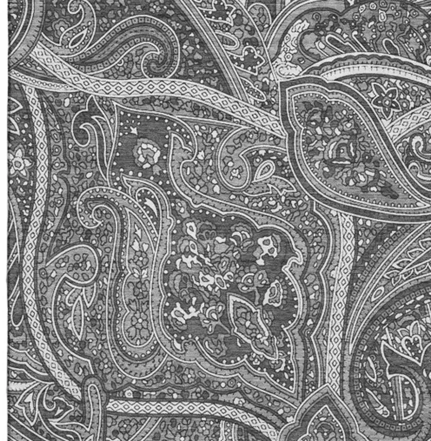Gray And Ivory Paisley Washable Area Rug With UV Protection Photo 4