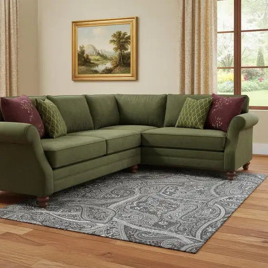 Gray And Ivory Paisley Washable Area Rug With UV Protection Photo 1