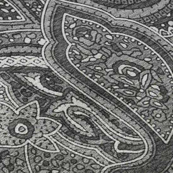 Gray And Ivory Paisley Washable Area Rug With UV Protection Photo 9