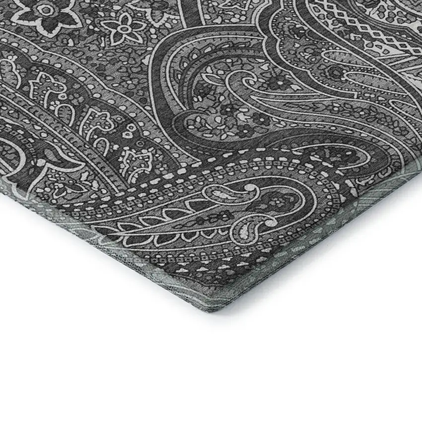Gray And Ivory Paisley Washable Area Rug With UV Protection Photo 8