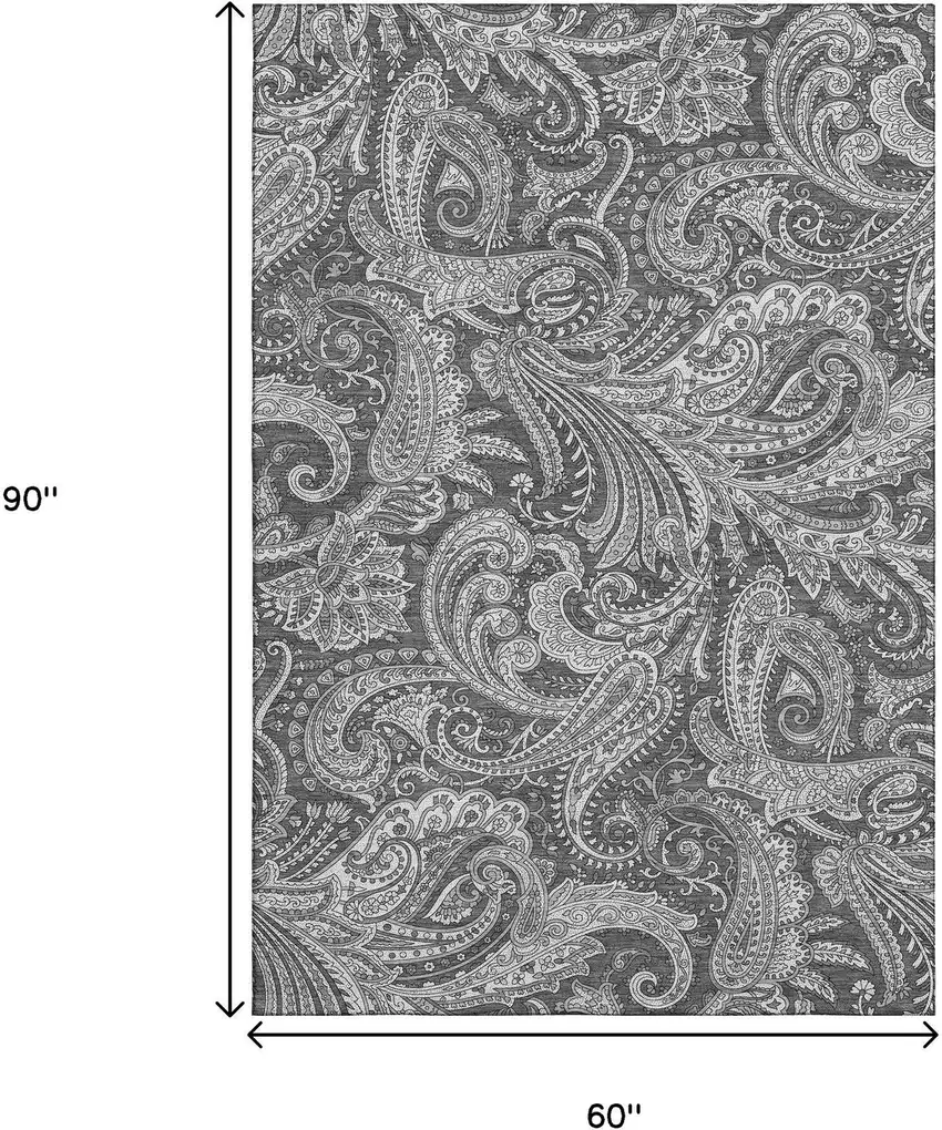 Gray And Ivory Paisley Washable Area Rug With UV Protection Photo 3