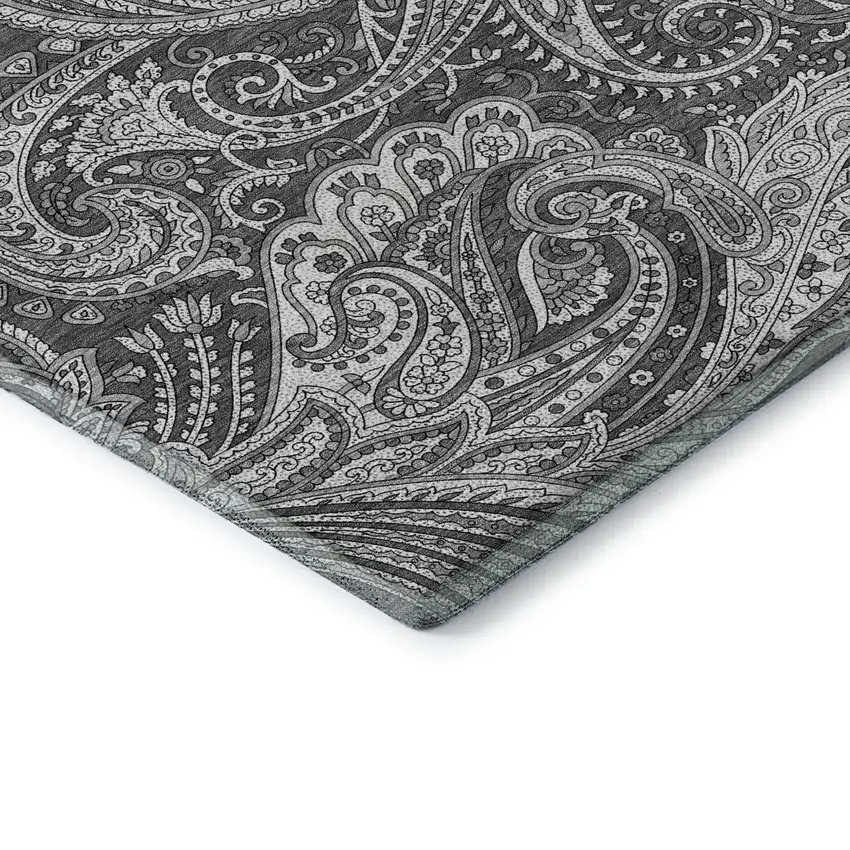 Gray And Ivory Paisley Washable Area Rug With UV Protection Photo 9