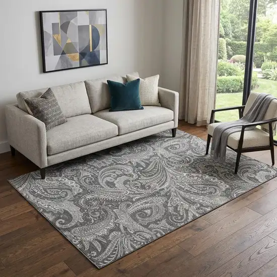 Gray And Ivory Paisley Washable Area Rug With UV Protection Photo 1