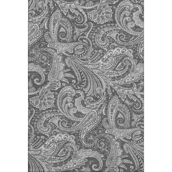 Gray And Ivory Paisley Washable Area Rug With UV Protection Photo 2