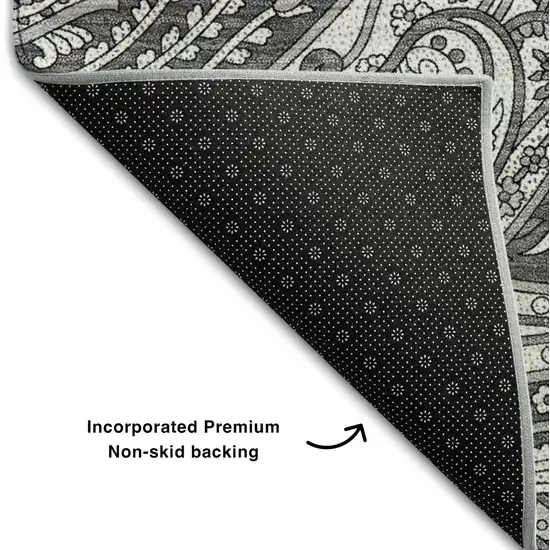 Gray And Ivory Paisley Washable Area Rug With UV Protection Photo 6