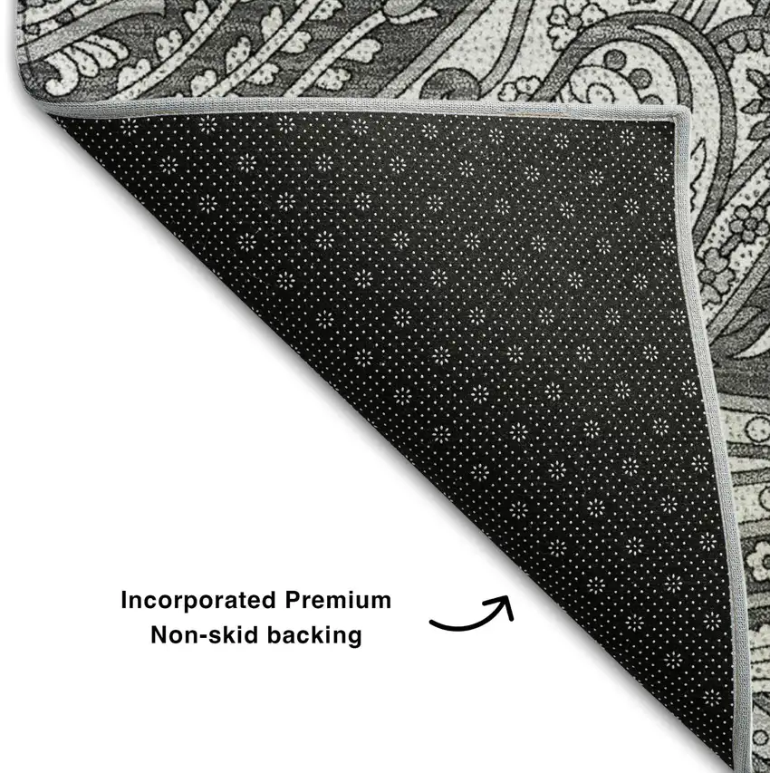 Gray And Ivory Paisley Washable Area Rug With UV Protection Photo 6