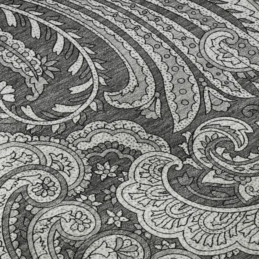 Gray And Ivory Paisley Washable Area Rug With UV Protection Photo 7