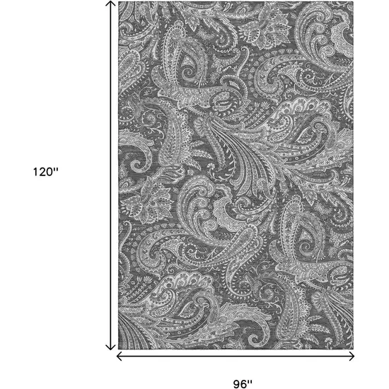Gray And Ivory Paisley Washable Area Rug With UV Protection Photo 5