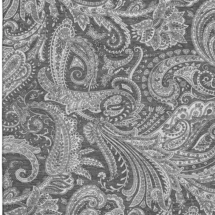 Gray And Ivory Paisley Washable Area Rug With UV Protection Photo 5