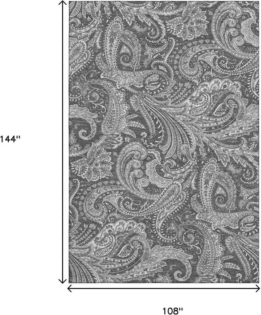 Gray And Ivory Paisley Washable Area Rug With UV Protection Photo 8