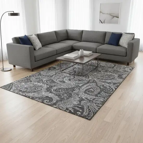 Gray And Ivory Paisley Washable Area Rug With UV Protection Photo 3