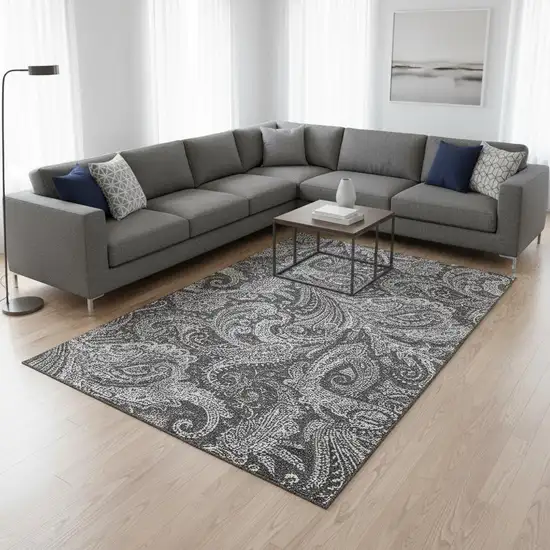 Gray And Ivory Paisley Washable Area Rug With UV Protection Photo 1