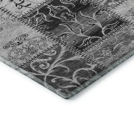 Gray And Ivory Patchwork Washable Area Rug With UV Protection Photo 9