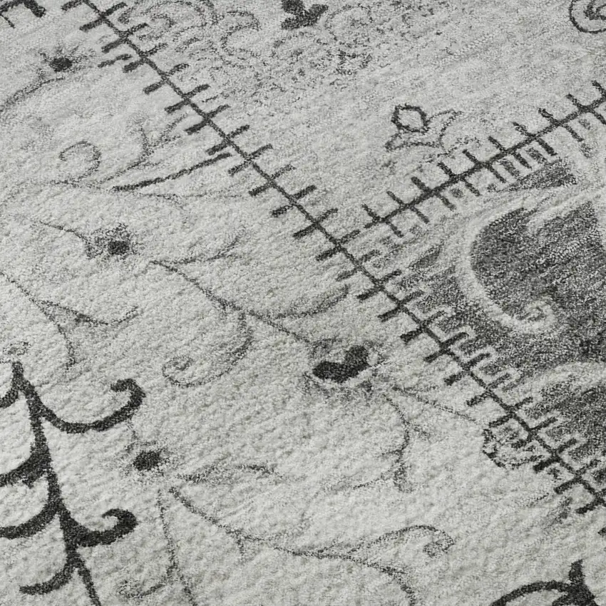 Gray And Ivory Patchwork Distressed Washable Area Rug With UV Protection Photo 9