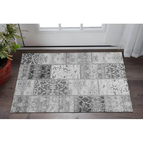 Gray And Ivory Patchwork Washable Area Rug With UV Protection Photo 3