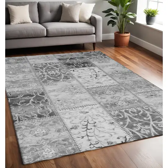 Gray And Ivory Patchwork Washable Area Rug With UV Protection Photo 2