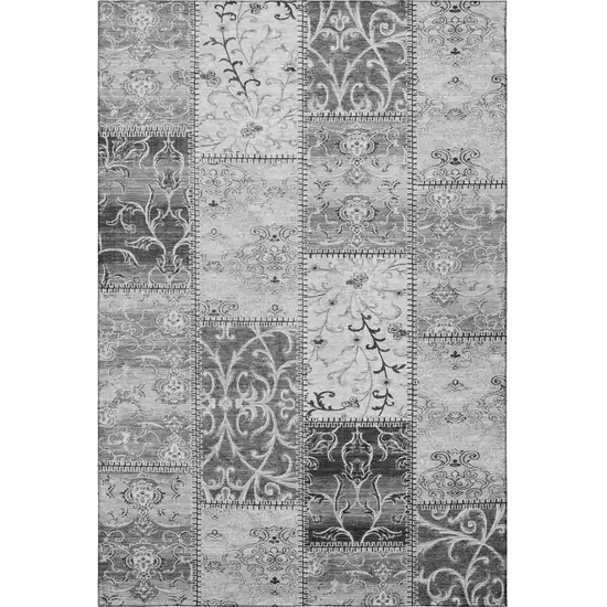 Gray And Ivory Patchwork Washable Area Rug With UV Protection Photo 4