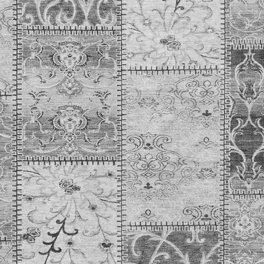 Gray And Ivory Patchwork Washable Area Rug With UV Protection Photo 3