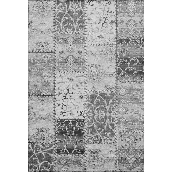 Gray And Ivory Patchwork Washable Area Rug With UV Protection Photo 1