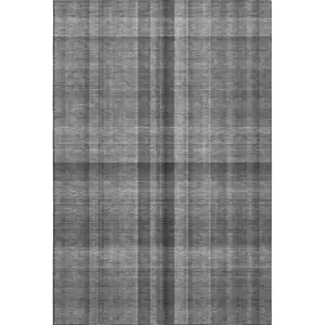 Photo of Gray And Ivory Plaid Washable Area Rug With UV Protection