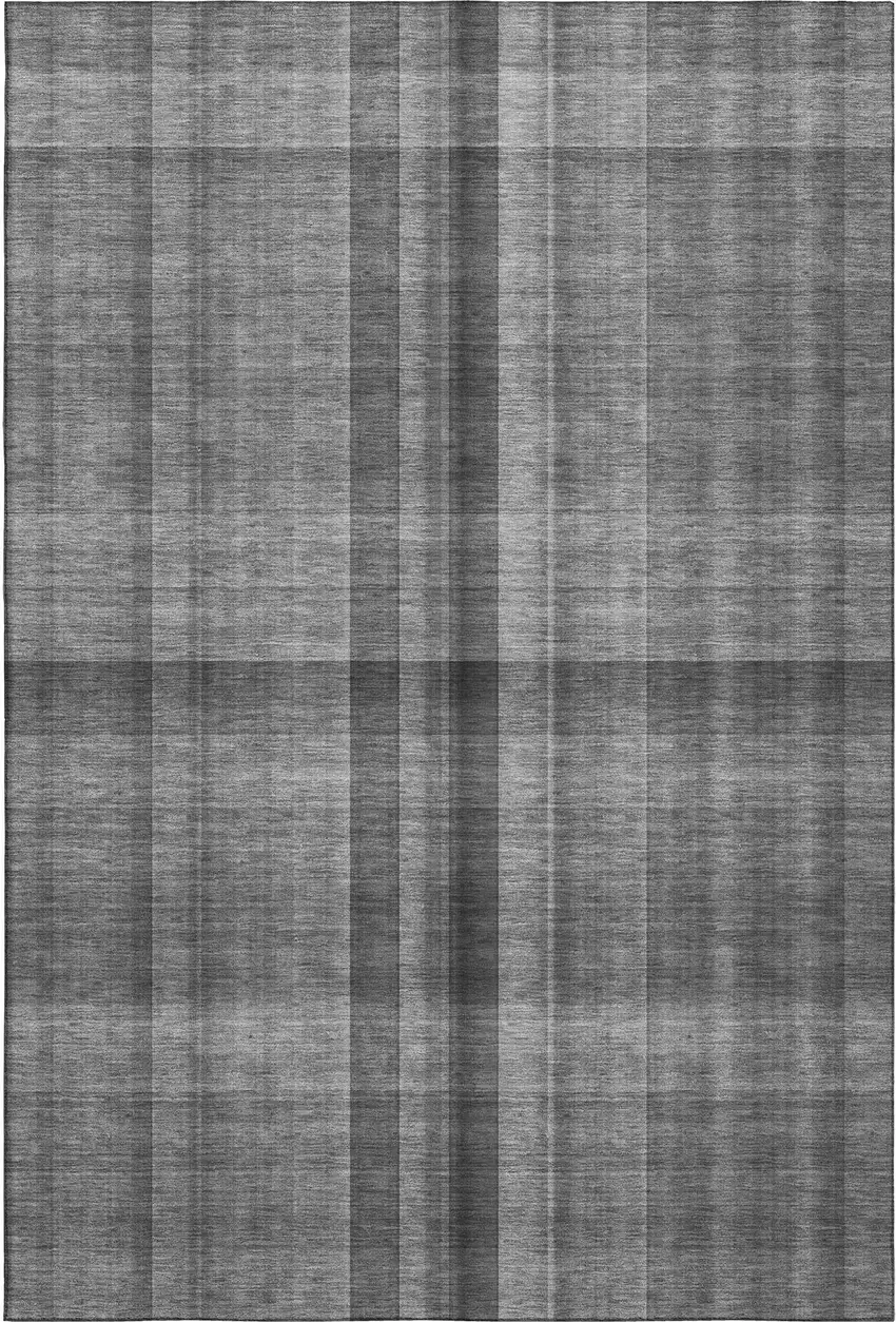 Gray And Ivory Plaid Washable Area Rug With UV Protection Photo 1