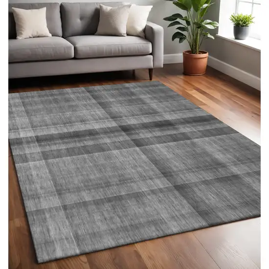 Gray And Ivory Plaid Washable Area Rug With UV Protection Photo 2