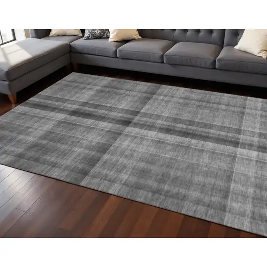 Gray And Ivory Plaid Washable Area Rug With UV Protection Photo 2