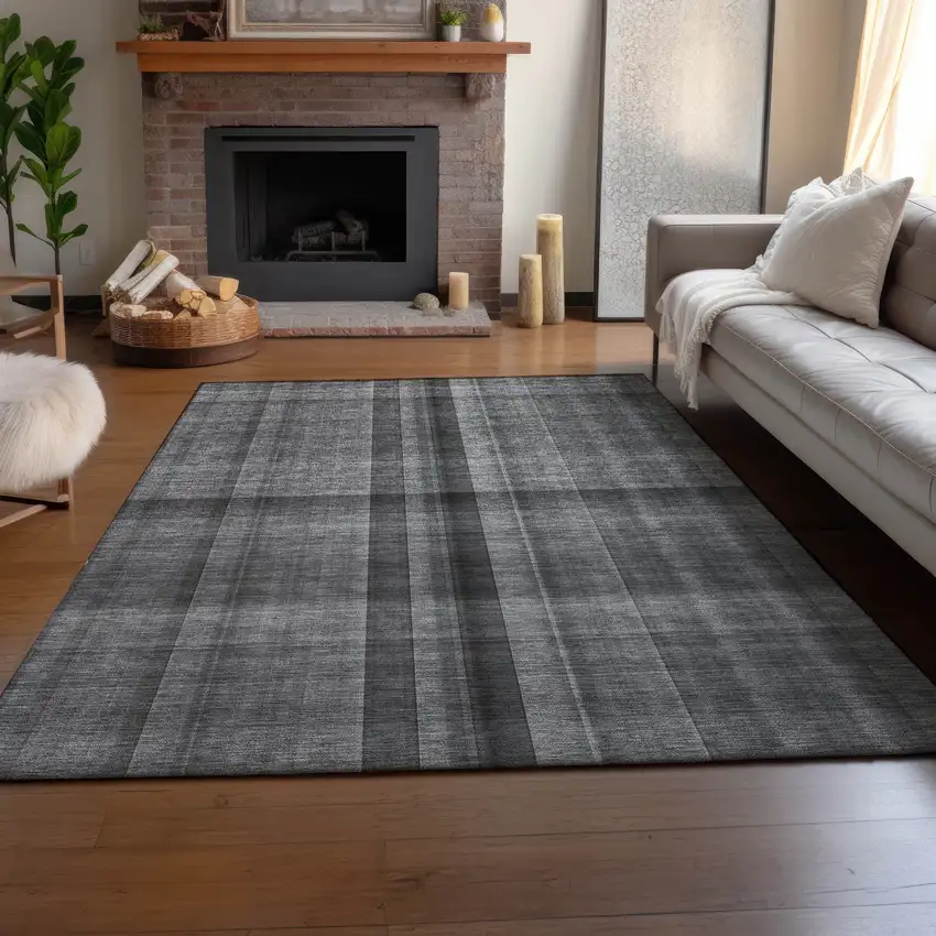 Gray And Ivory Plaid Washable Area Rug With UV Protection Photo 7