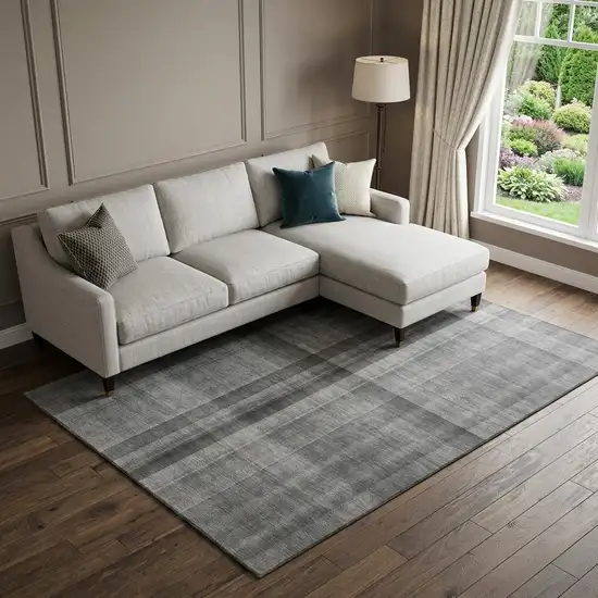Gray And Ivory Plaid Washable Area Rug With UV Protection Photo 1