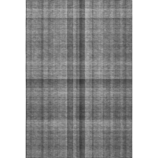Gray And Ivory Plaid Washable Area Rug With UV Protection Photo 1