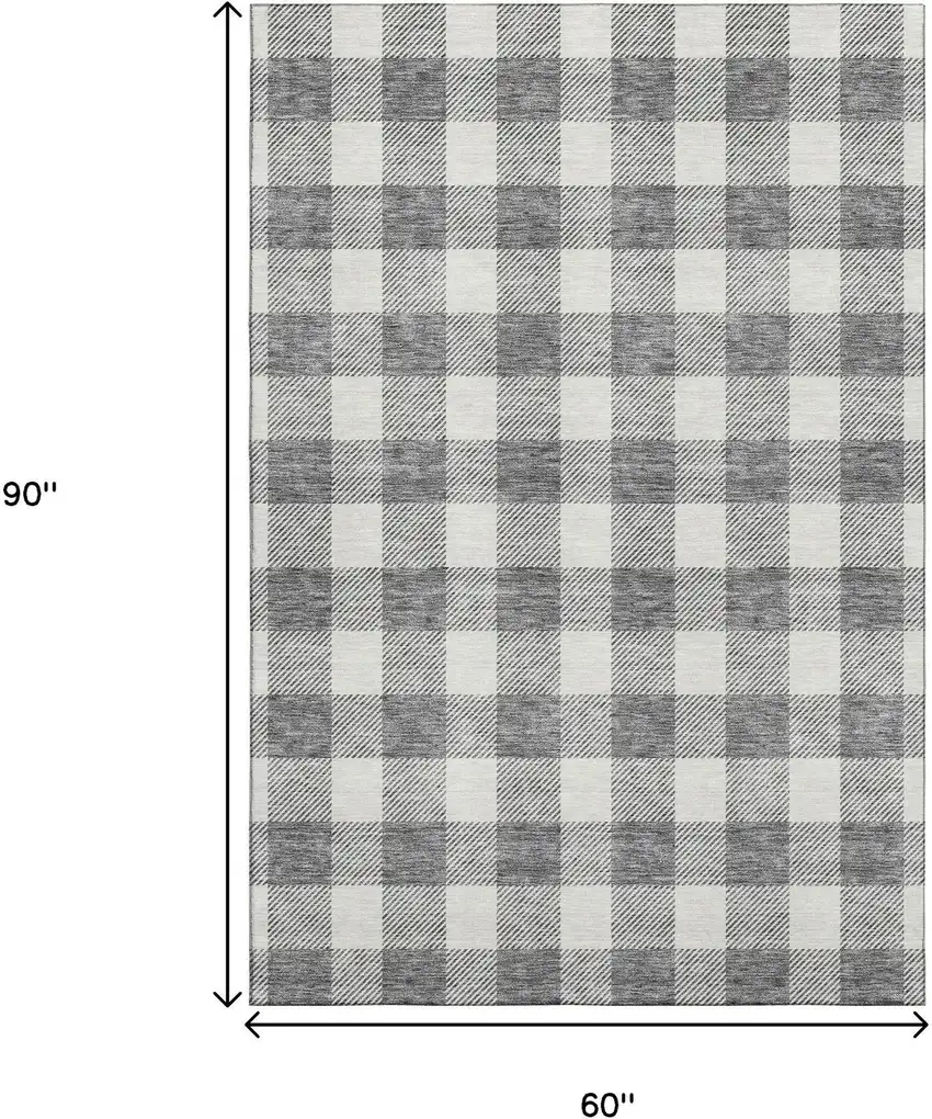 Gray And Ivory Plaid Washable Area Rug With UV Protection Photo 3
