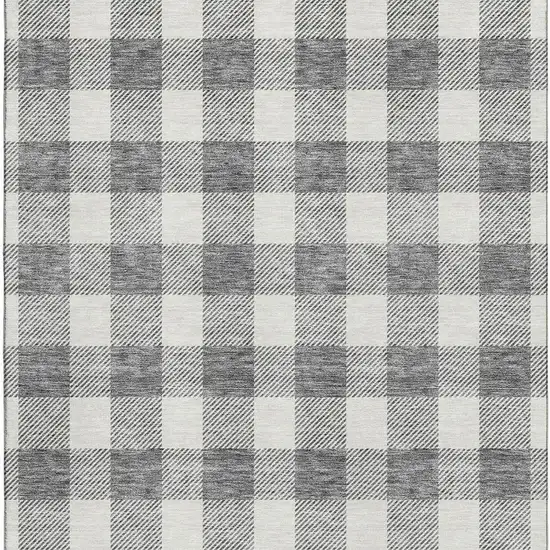 Gray And Ivory Plaid Washable Area Rug With UV Protection Photo 3