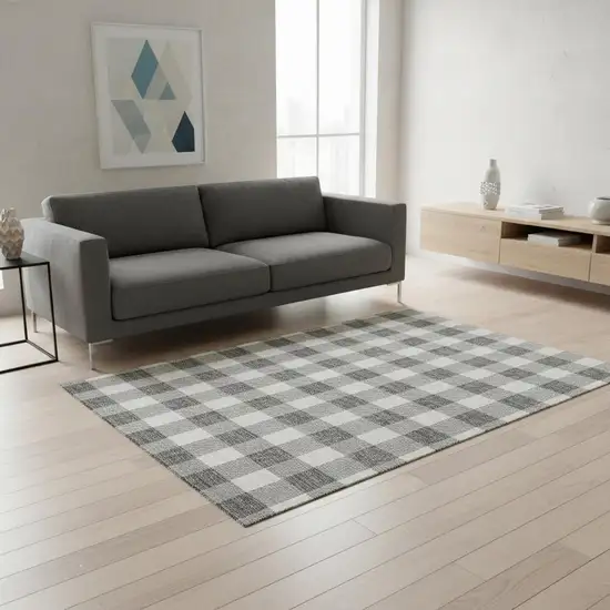 Gray And Ivory Plaid Washable Area Rug With UV Protection Photo 2