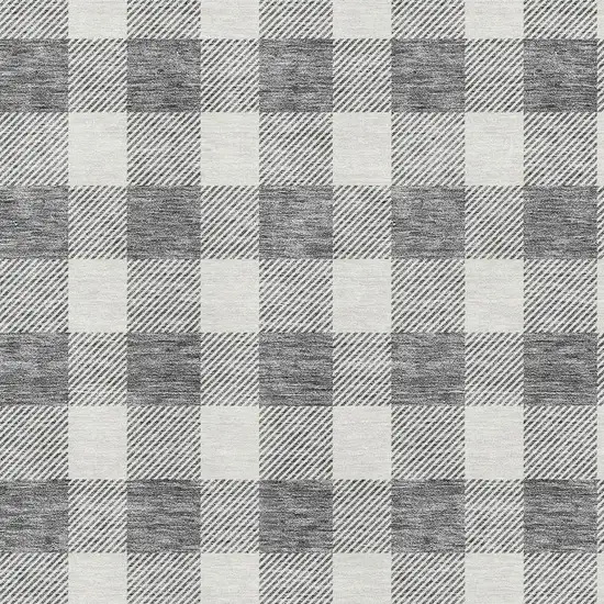 Gray And Ivory Plaid Washable Area Rug With UV Protection Photo 2