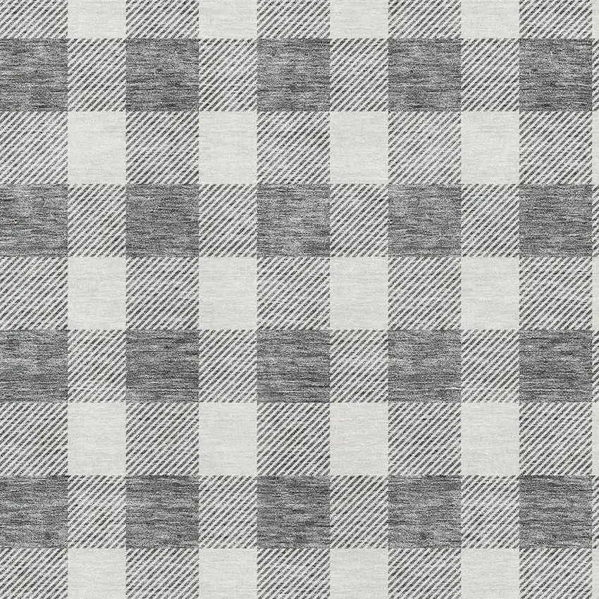Gray And Ivory Plaid Washable Area Rug With UV Protection Photo 2
