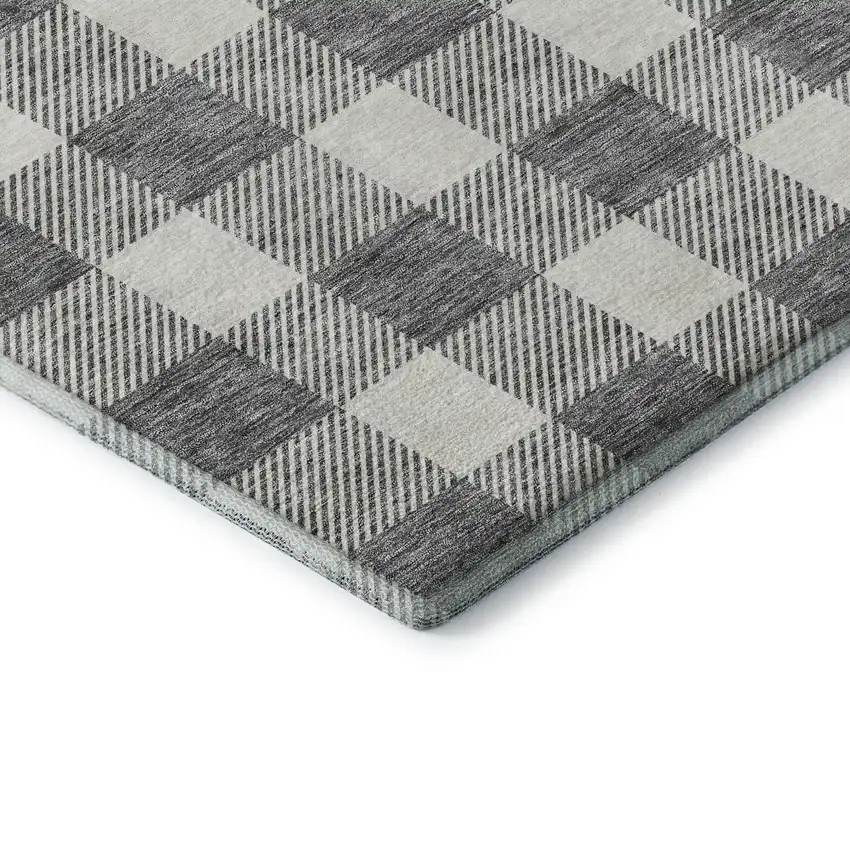 Gray And Ivory Plaid Washable Area Rug With UV Protection Photo 7