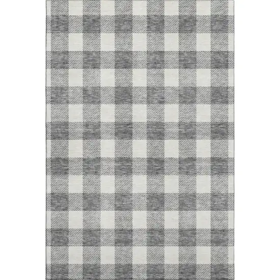 Gray And Ivory Plaid Washable Area Rug With UV Protection Photo 1