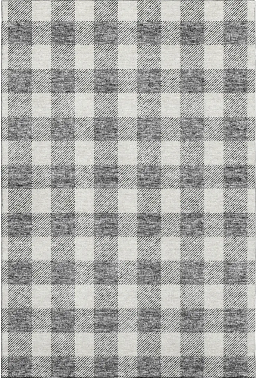 Gray And Ivory Plaid Washable Area Rug With UV Protection Photo 1